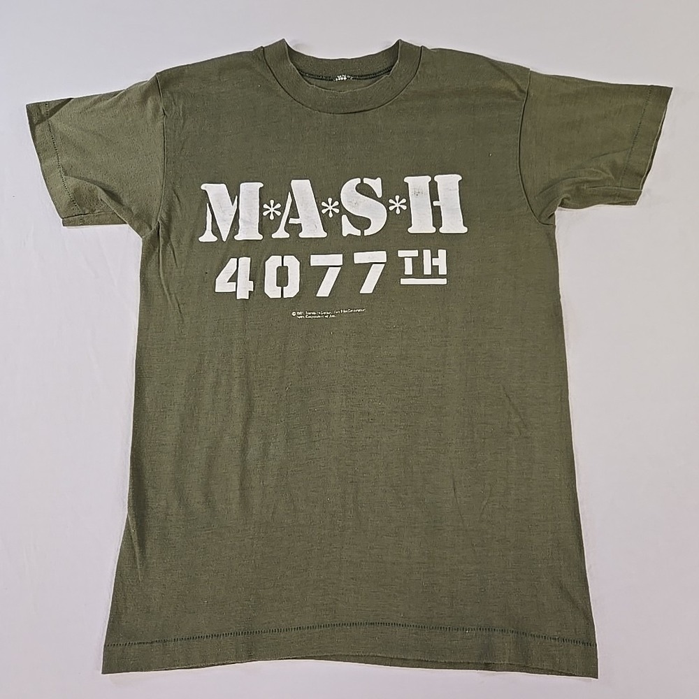 Vintage 80's MASH T-shirt Faded Army Green Size Med 1981 Twentieth Century Fox